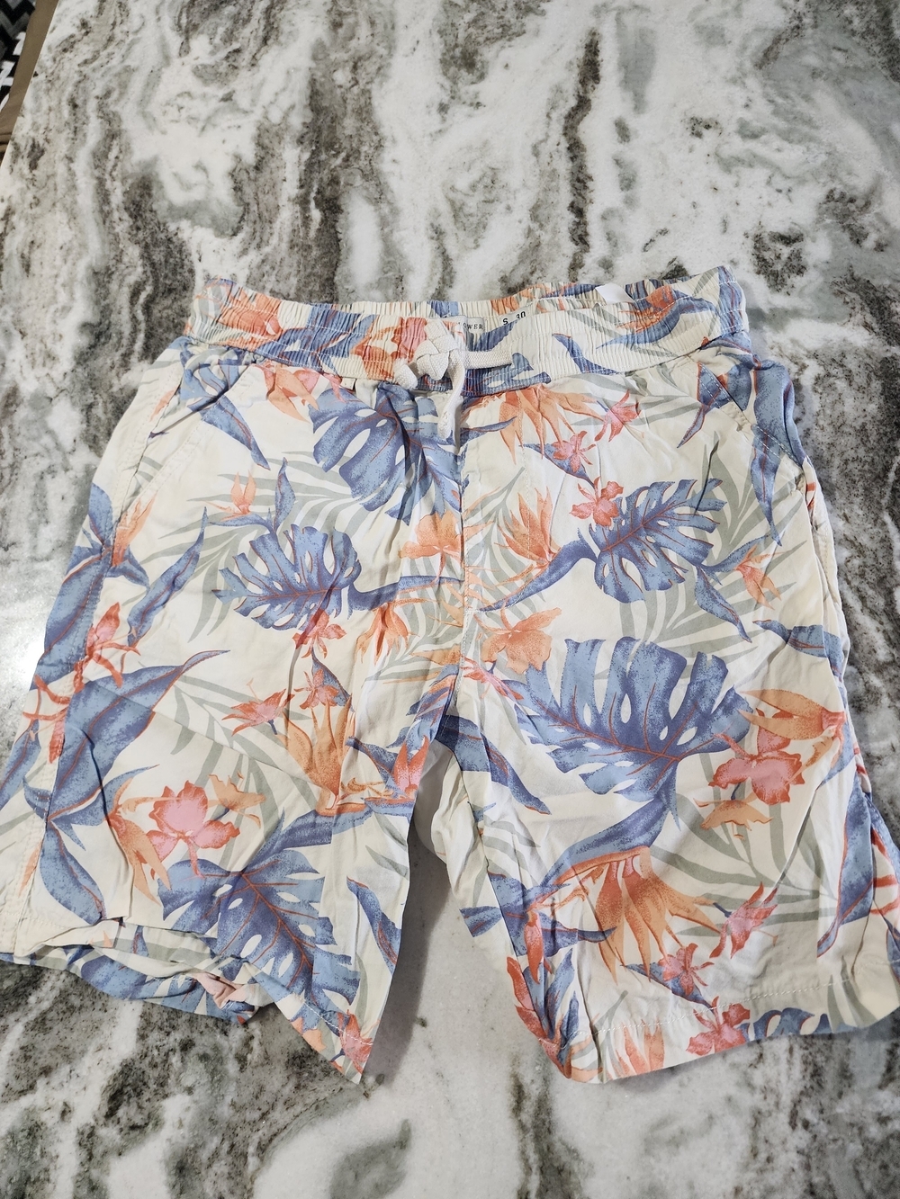 Men's Tropical Print Drawstring Shorts in White